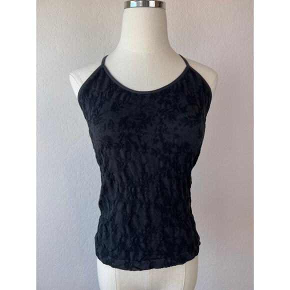 Anthropologie Tops - Anthropologie Black Strappy Back Tank Top Floral size Medium
